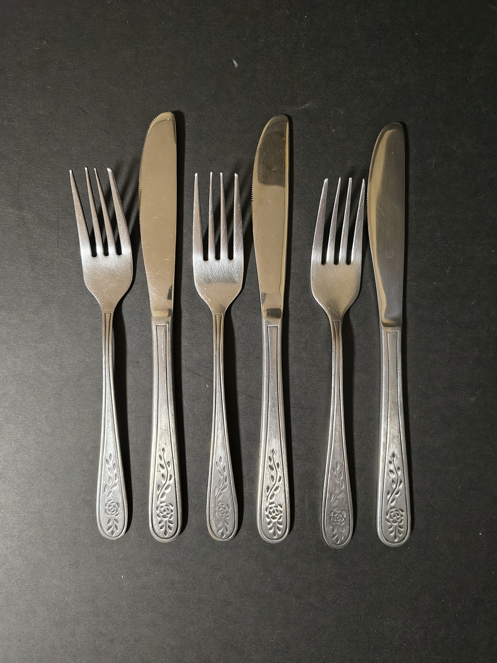 6 Vintage Rogers Stanley Roberts Floral Mist 7" Dinner Forks & Knives Stainless